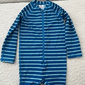 Hanna Andersson Blue Striped Long Sleeve Swimsuit